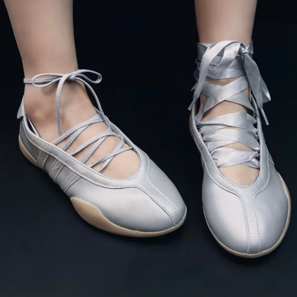 Adidas Mei Taekwondo Leather Ballet Womens Flat Sneaker. SILVER!!